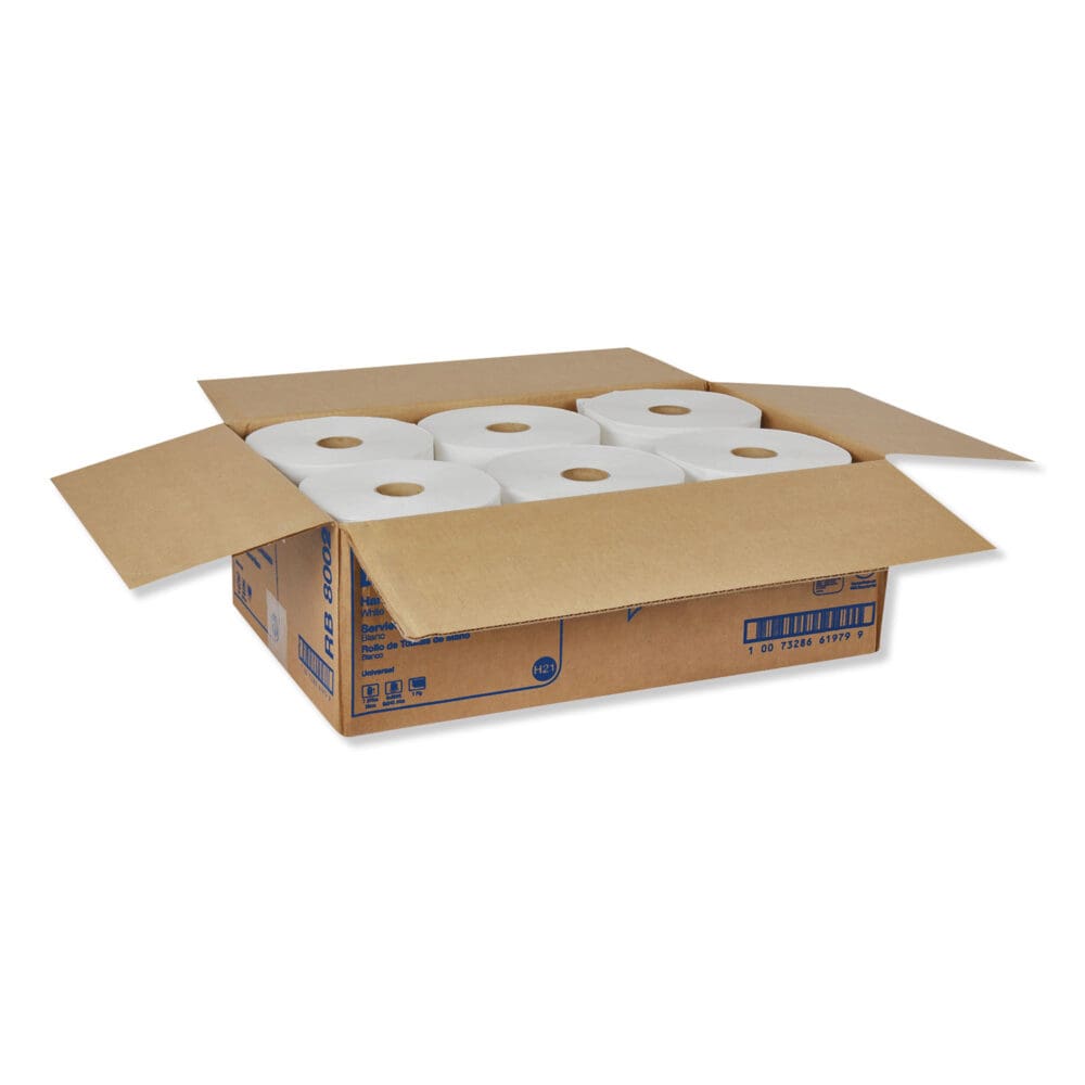 Universal Hand Towel Roll, 1-Ply, 7.88" x 800 ft, White, 6 Rolls/Carton - Image 2
