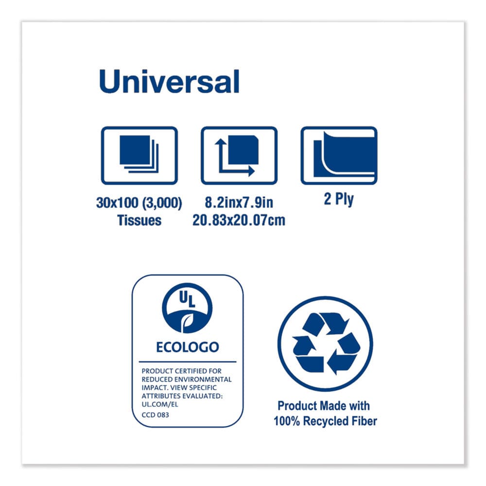 Universal Facial Tissue, 2-Ply, White, 100 Sheets/Box, 30 Boxes/Carton - Image 2
