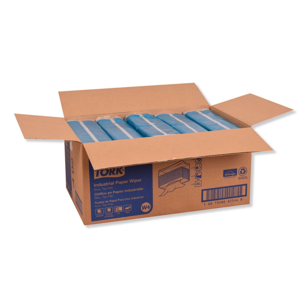 Industrial Paper Wiper, 4-Ply, 12.8 x 16.4, Unscented, Blue, 90/Pack, 5 Packs/Carton - Image 2