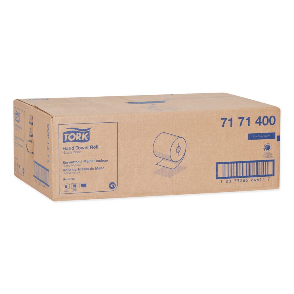 Universal Hand Towel Roll, Notched, 1-Ply, 7.5 x 10, Natural White, 960/Roll, 6/Carton - Image 2