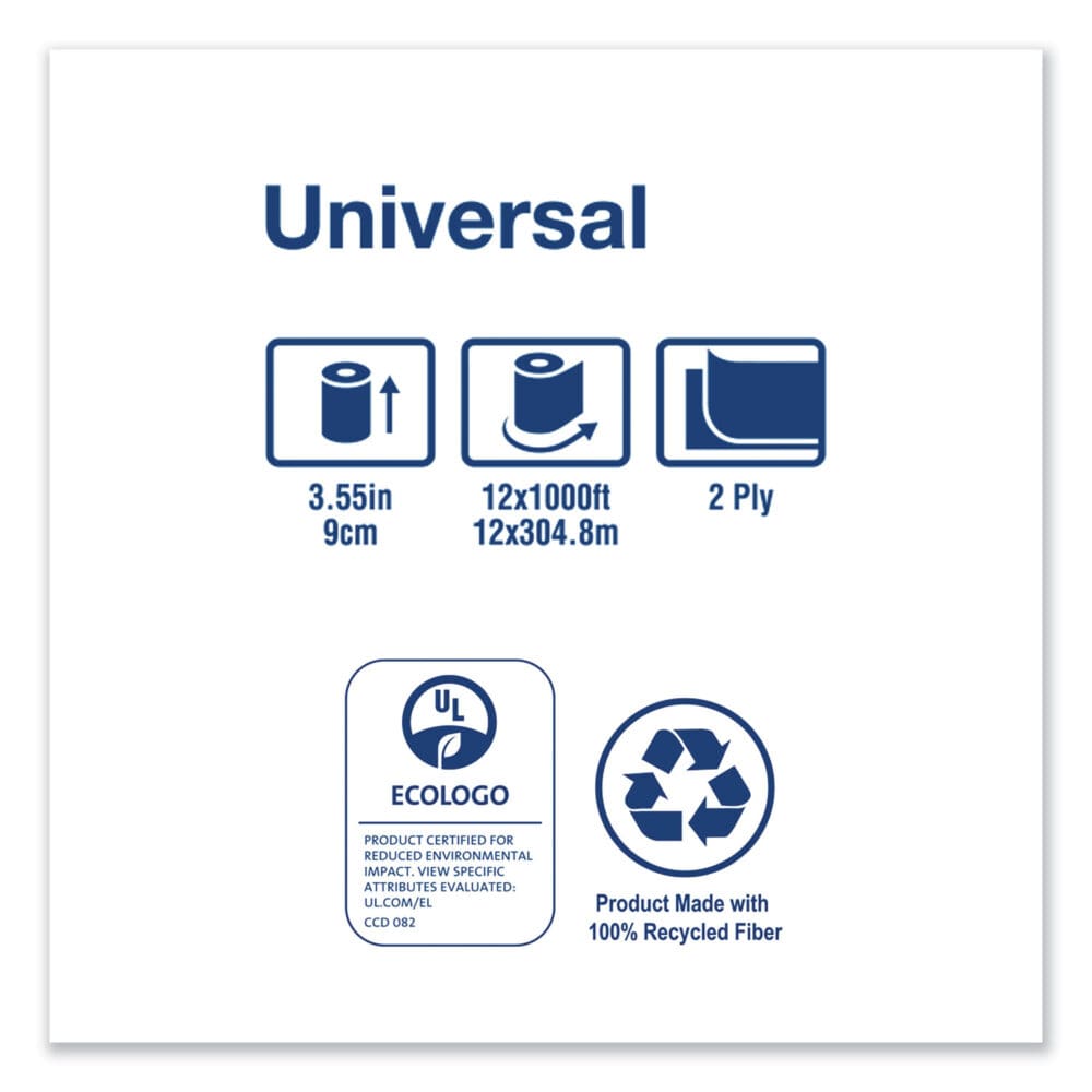 Universal Jumbo Bath Tissue, Septic Safe, 2-Ply, White, 3.48" x 1,000 ft, 12/Carton - Image 3