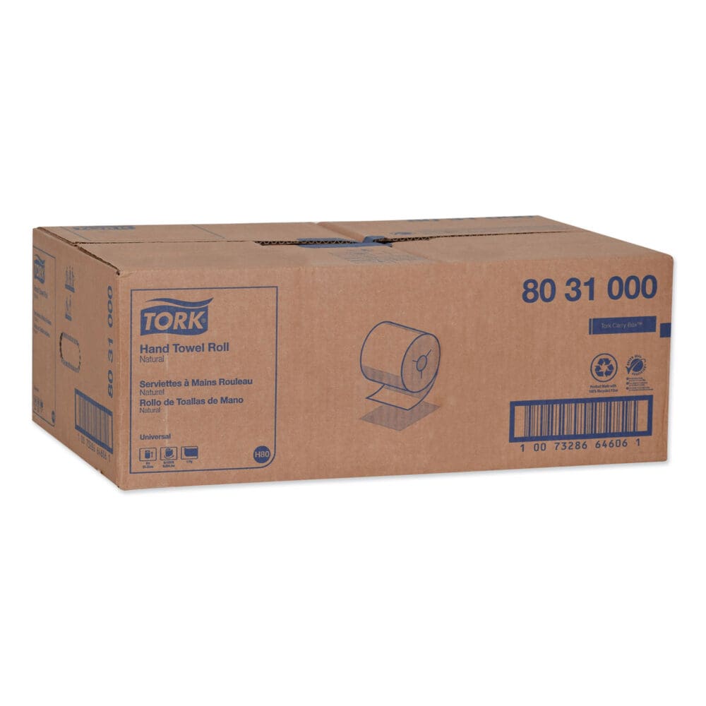 Universal Hand Towel Roll, Notched, 1-Ply, 8" x 1,000 ft, Natural, 6 Rolls/Carton - Image 2
