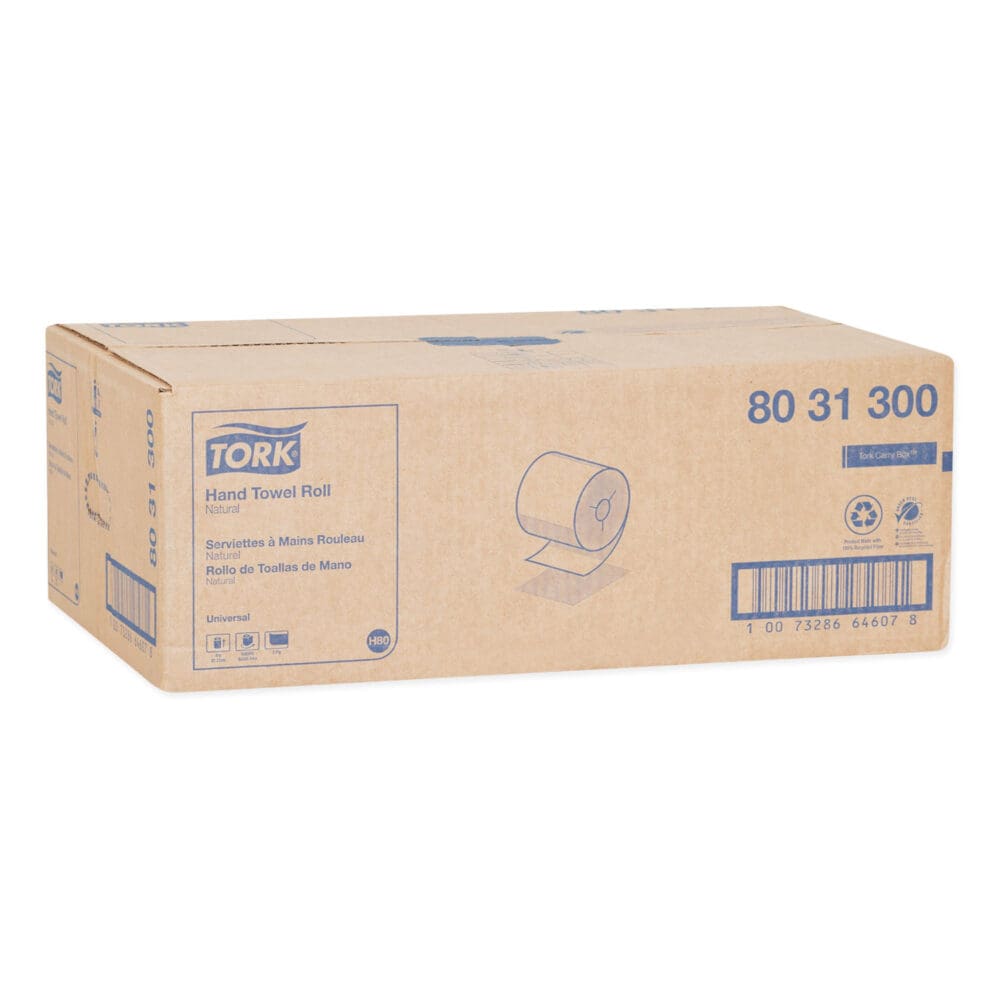 Universal Hand Towel Roll, Notched, 1-Ply, 8" x 800 ft, Natural, 6 Rolls/Carton - Image 2