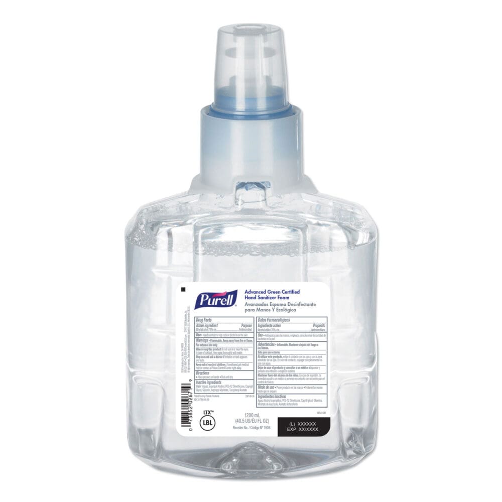 Advanced Hand Sanitizer Green Certified Foam Refill, For LTX-12 Dispensers, 1,200 mL, Fragrance-Free, 2/Carton - Image 2