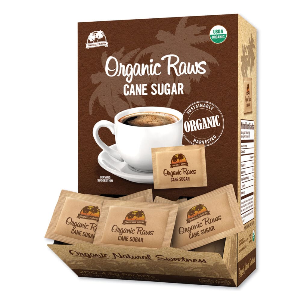 Raw Turbinado Sugar Packets, 0.16 oz Packet, 200 Packets/Box - Image 2