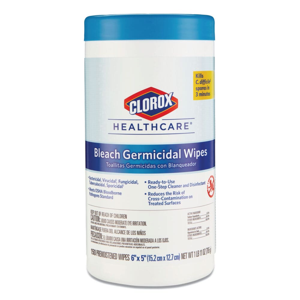 Bleach Germicidal Wipes, 1-Ply, 6 x 5, Unscented, White, 150/Canister, 6 Canisters/Carton - Image 2