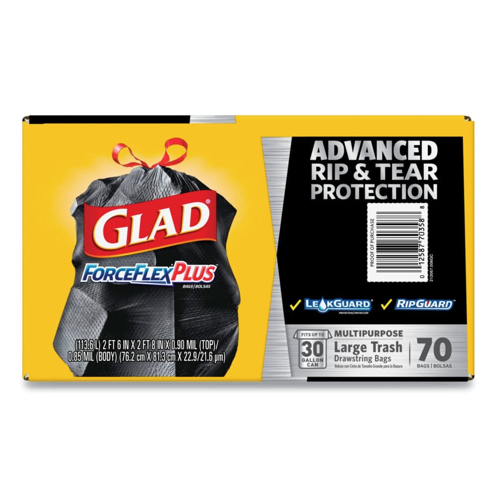 ForceFlexPlus Drawstring Large Trash Bags, 30 gal, 1.05 mil, 30" x 32", Black, 70/Box - Image 7