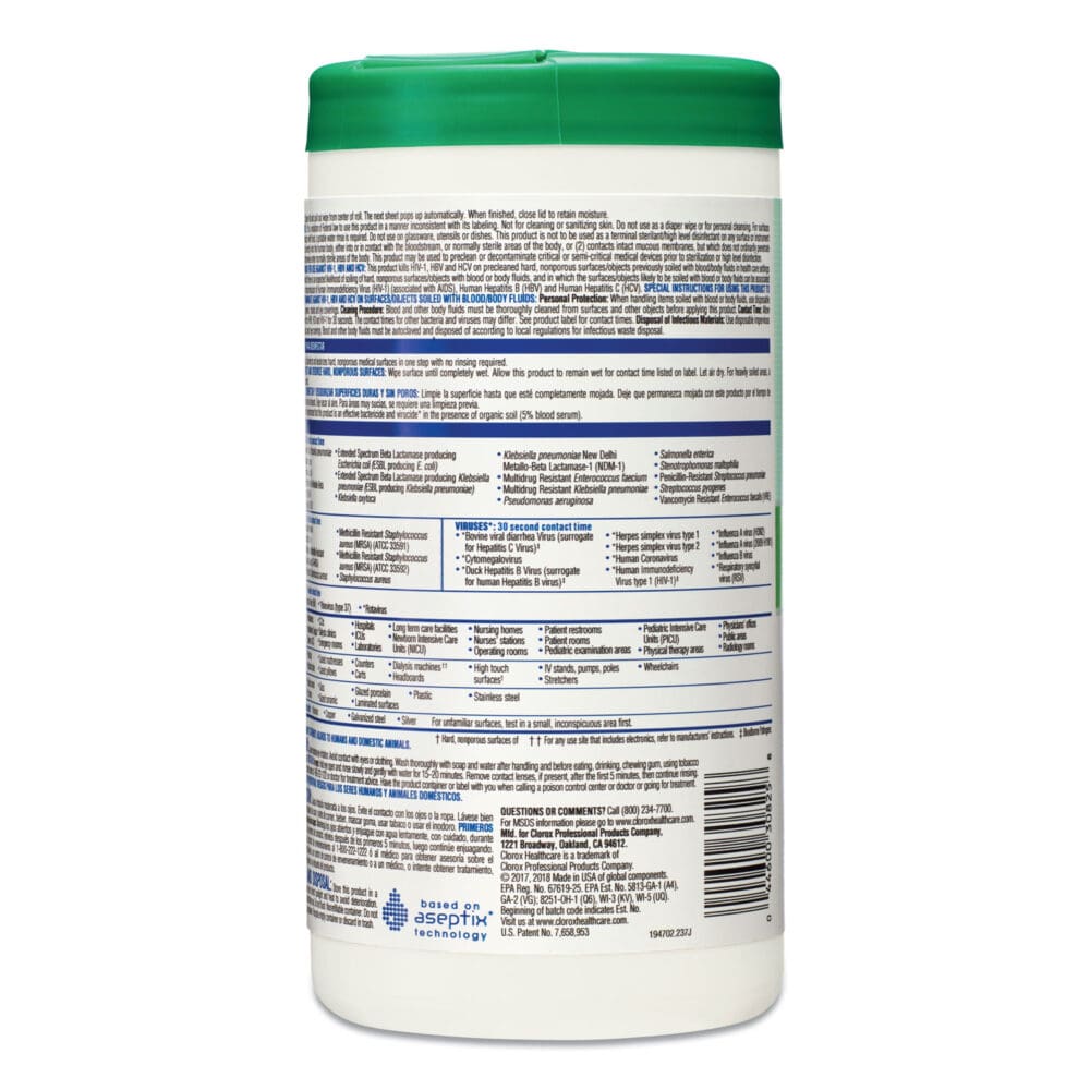 Hydrogen Peroxide Cleaner Disinfectant Wipes, 5.75 x 6.75, Unscented, White, 155/Canister, 6 Canisters/Carton - Image 2