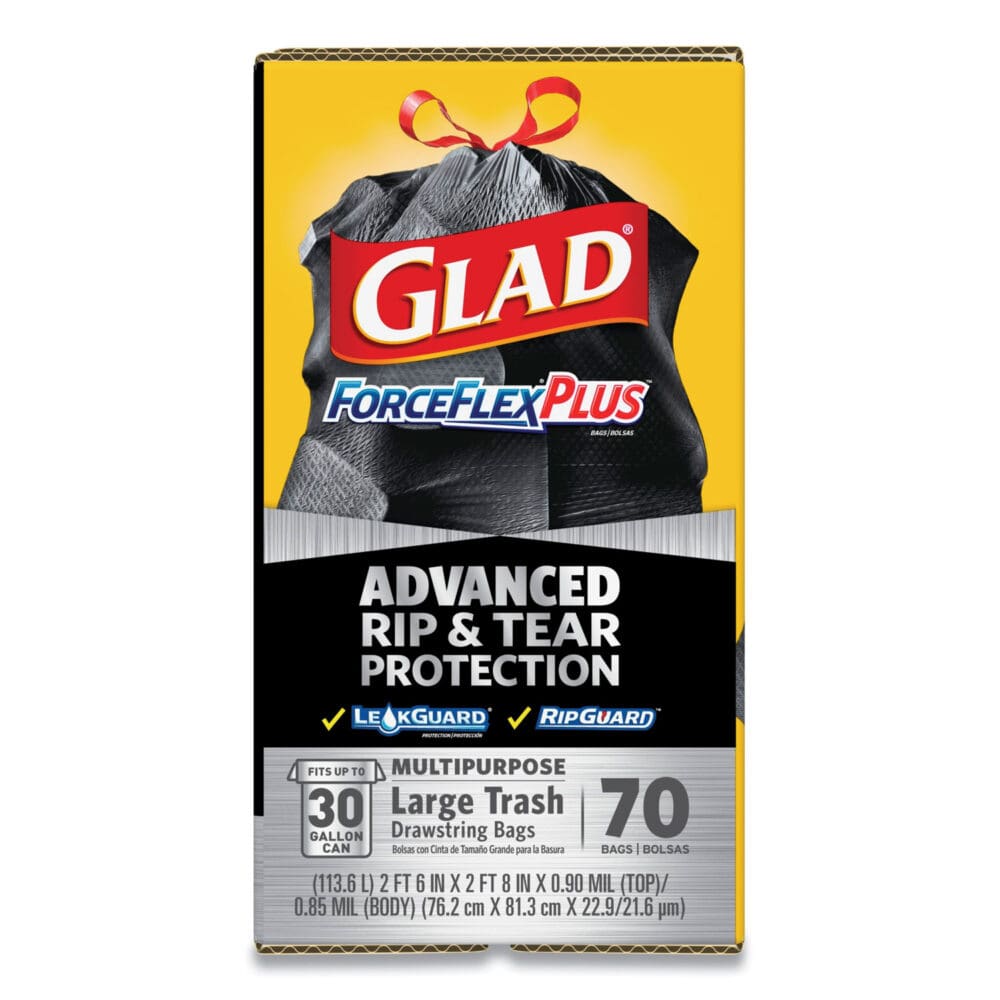 ForceFlexPlus Drawstring Large Trash Bags, 30 gal, 1.05 mil, 30" x 32", Black, 70/Box - Image 5