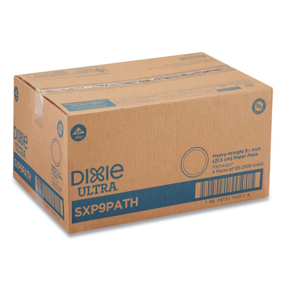 Pathways Soak Proof Shield Heavyweight Paper Plates, WiseSize, 8.5" dia, Green/Burgundy, 500/Carton - Image 5