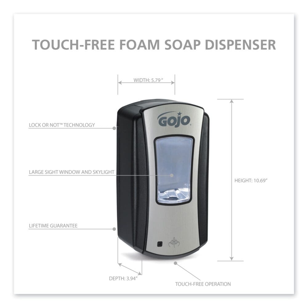LTX-12 Touch-Free Dispenser, 1,200 mL, 5.75 x 3.33 x 10.5, Brushed Chrome/Black - Image 2