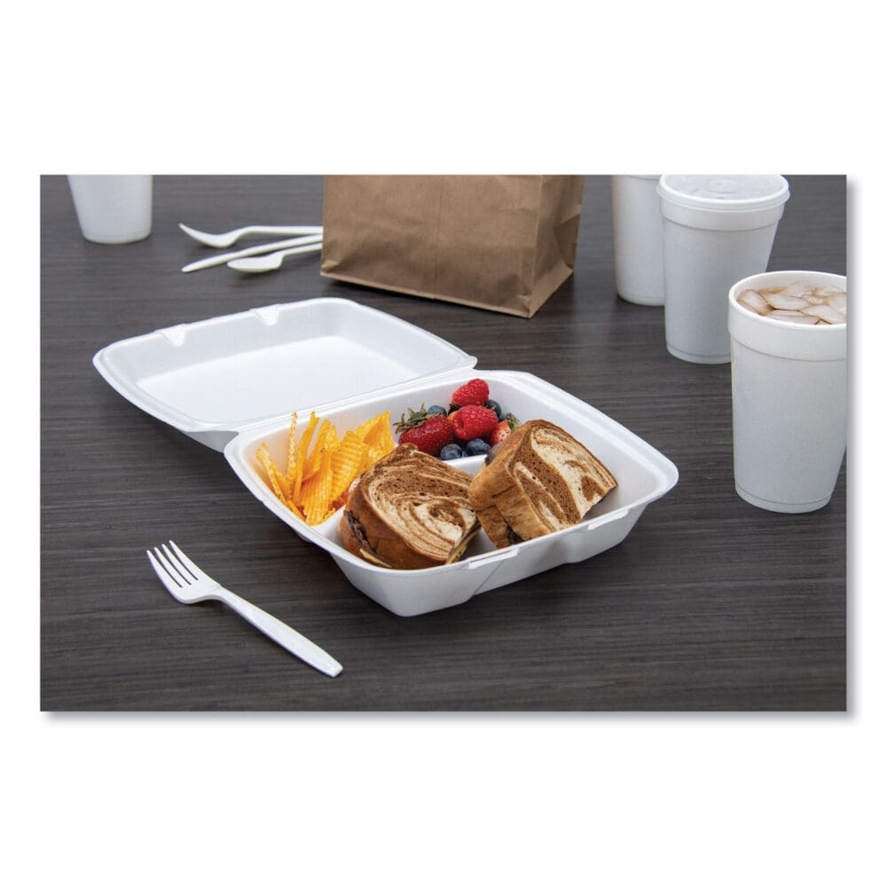 Foam Hinged Lid Containers, 3-Compartment, 8.38 x 7.78 x 3.25, 200/Carton - Image 4