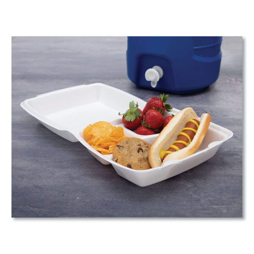 Foam Hinged Lid Containers, 3-Compartment, 8.38 x 7.78 x 3.25, 200/Carton - Image 3