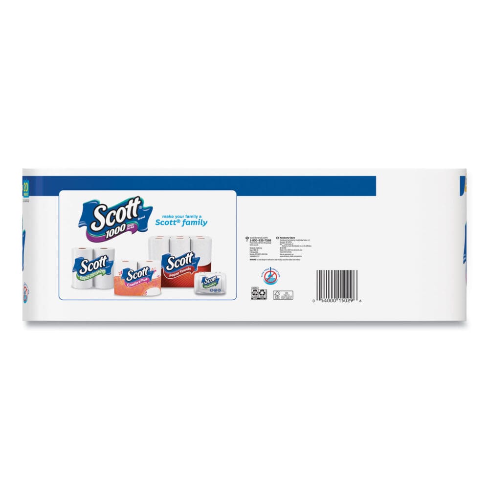 Standard Roll Bathroom Tissue, Septic Safe, 1-Ply, White, 1,000 Sheets/Roll, 20/Pack, 2 Packs/Carton - Image 5