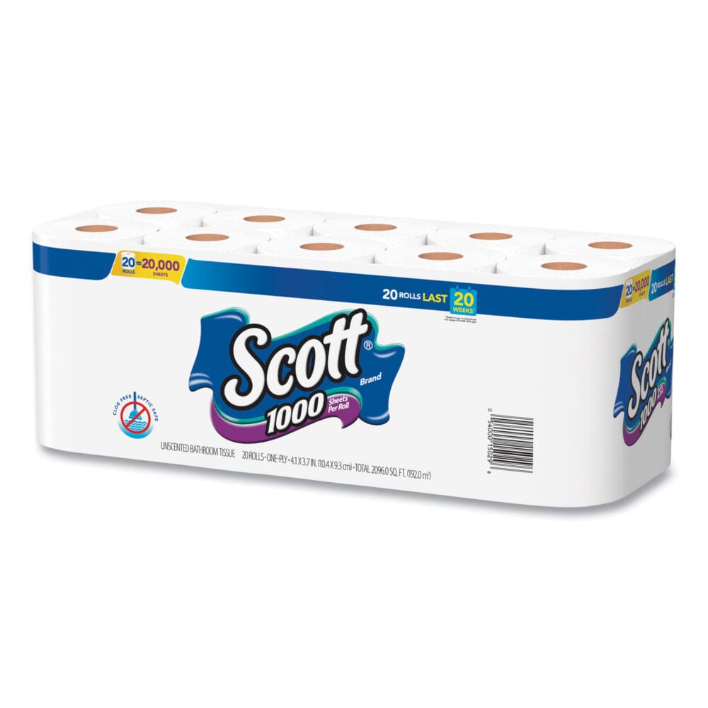1000 Bathroom Tissue, Septic Safe, 1-Ply, White, 1,000 Sheet/Roll, 20/Pack - Image 2