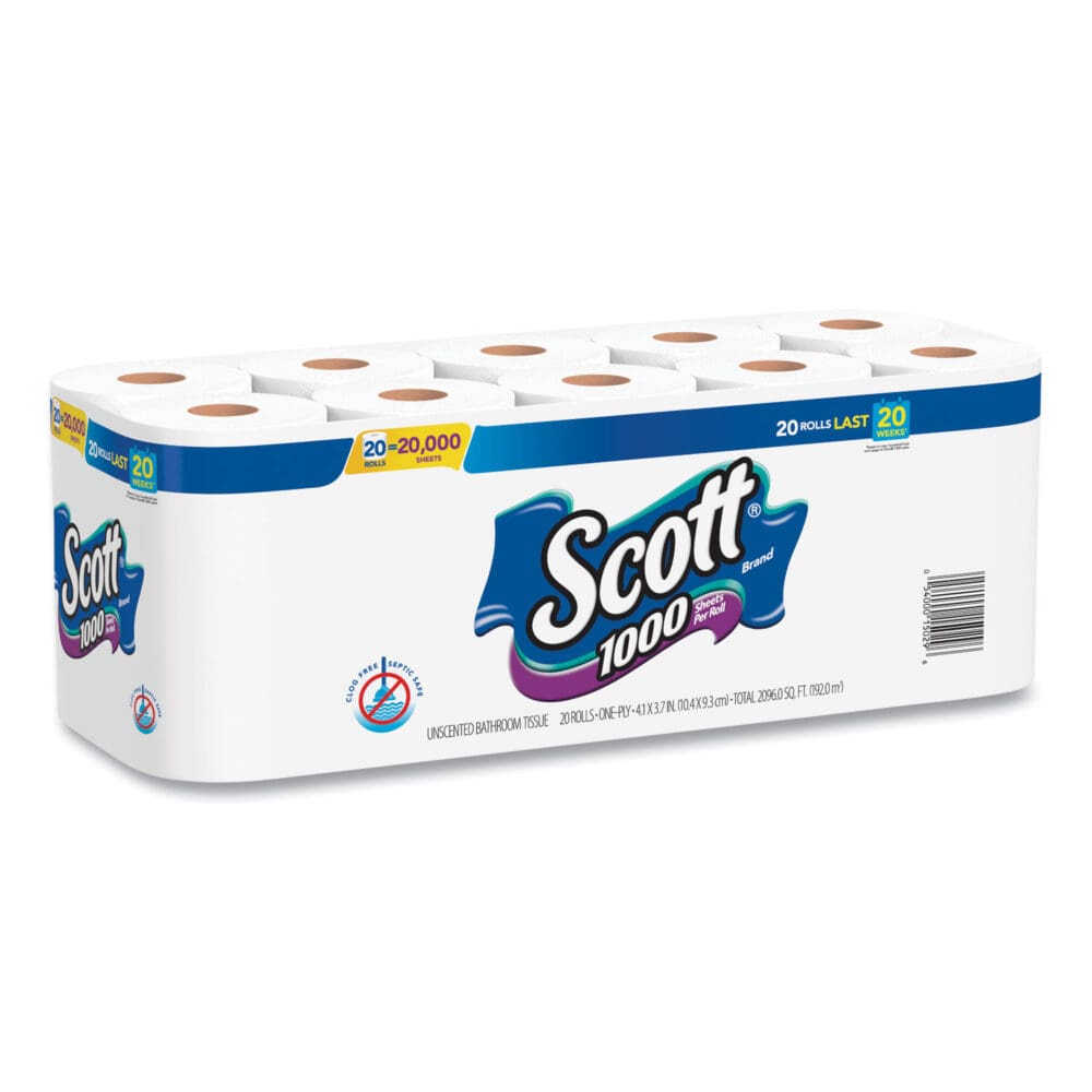 1000 Bathroom Tissue, Septic Safe, 1-Ply, White, 1,000 Sheet/Roll, 20/Pack - Image 12