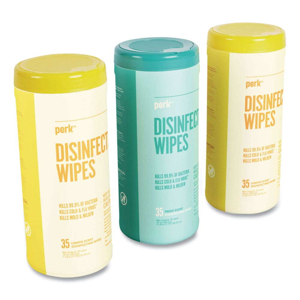 Disinfecting Wipes, 7 x 8, Fresh/Lemon, White, 35 Wipes/Canister, 3 Canisters/Pack - Image 2