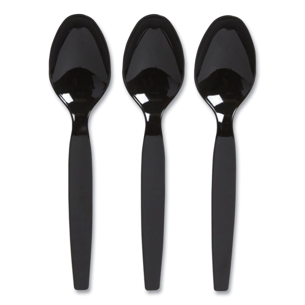 Heavyweight Plastic Cutlery, Teaspoon, Black, 100/Pack - Image 2
