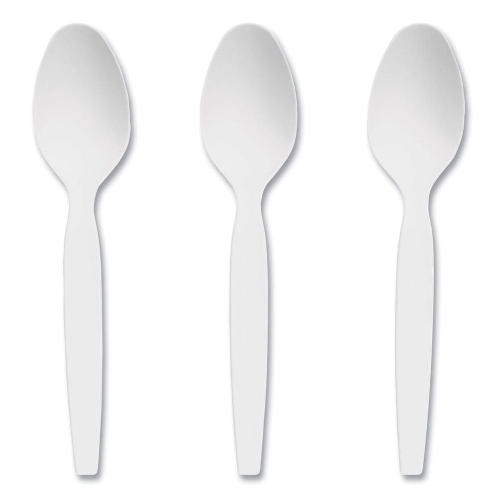 Heavyweight Plastic Cutlery, Teaspoon, White, 100/Pack - Image 3