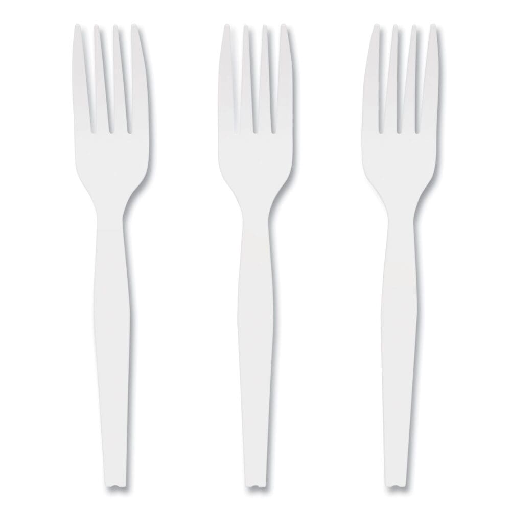 Mediumweight Plastic Cutlery, Fork, White, 1,000/Pack - Image 2