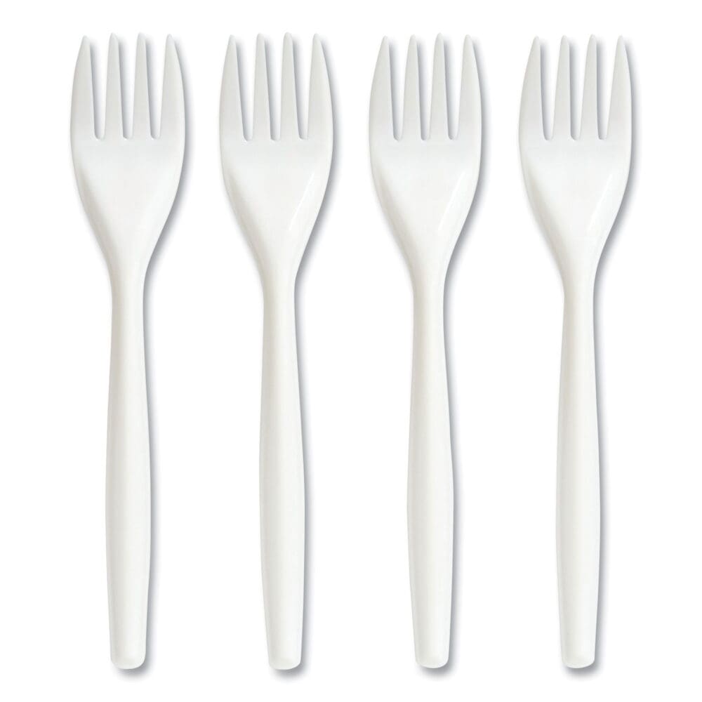 Mediumweight Plastic Cutlery, Fork, White, 300/Pack - Image 3
