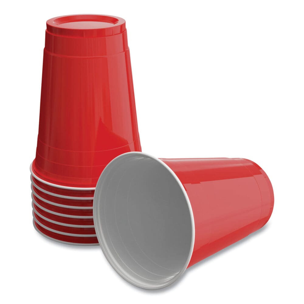 Plastic Cold Cups, 16 oz, Red, 50/Pack - Image 3