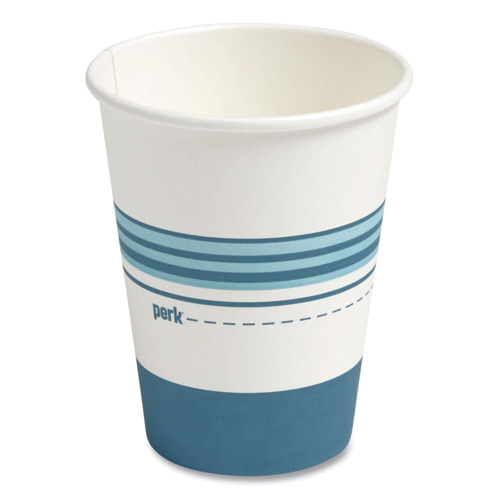 Paper Hot Cups, 12 oz, White/Blue, 50/Pack - Image 5