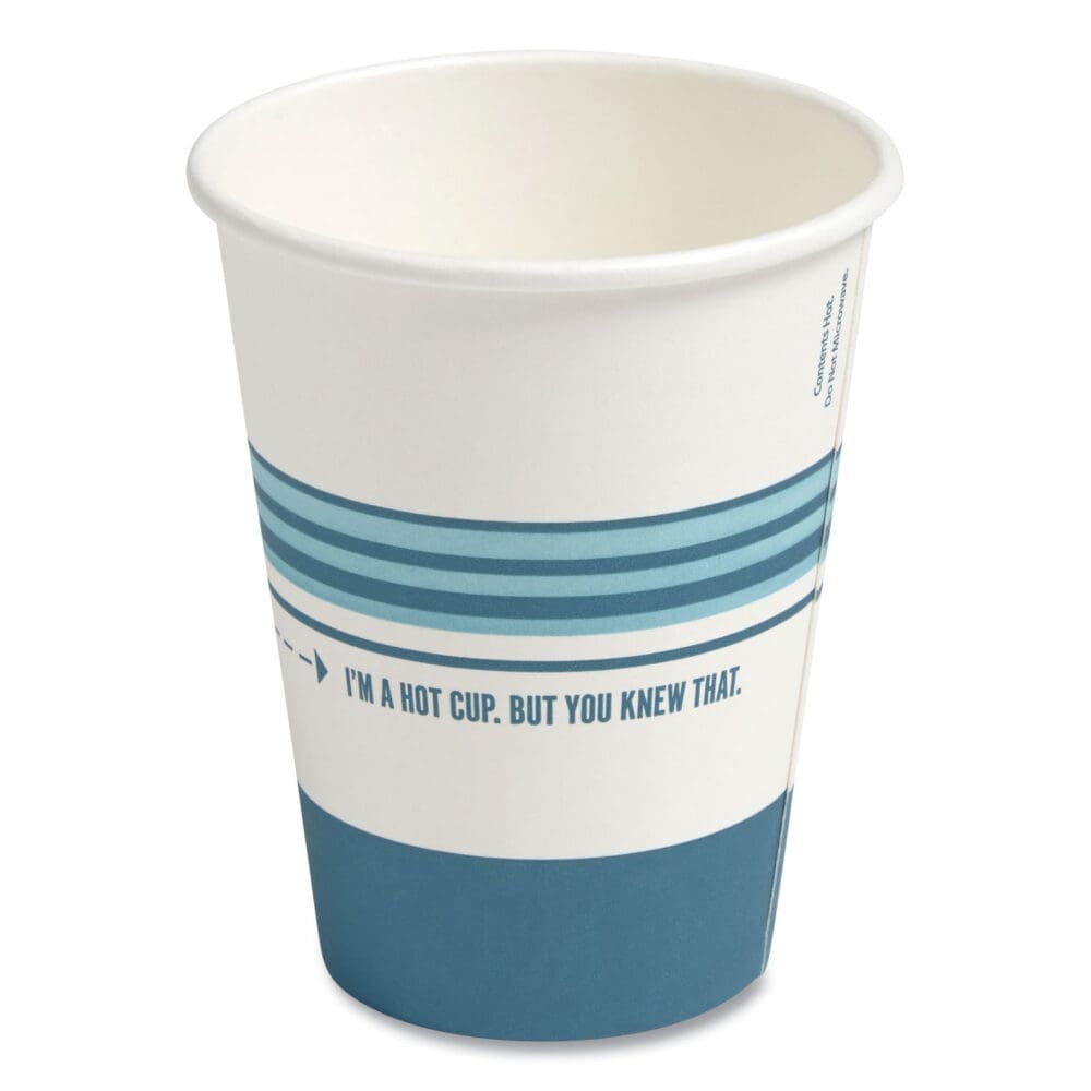Paper Hot Cups, 12 oz, White/Blue, 50/Pack - Image 2