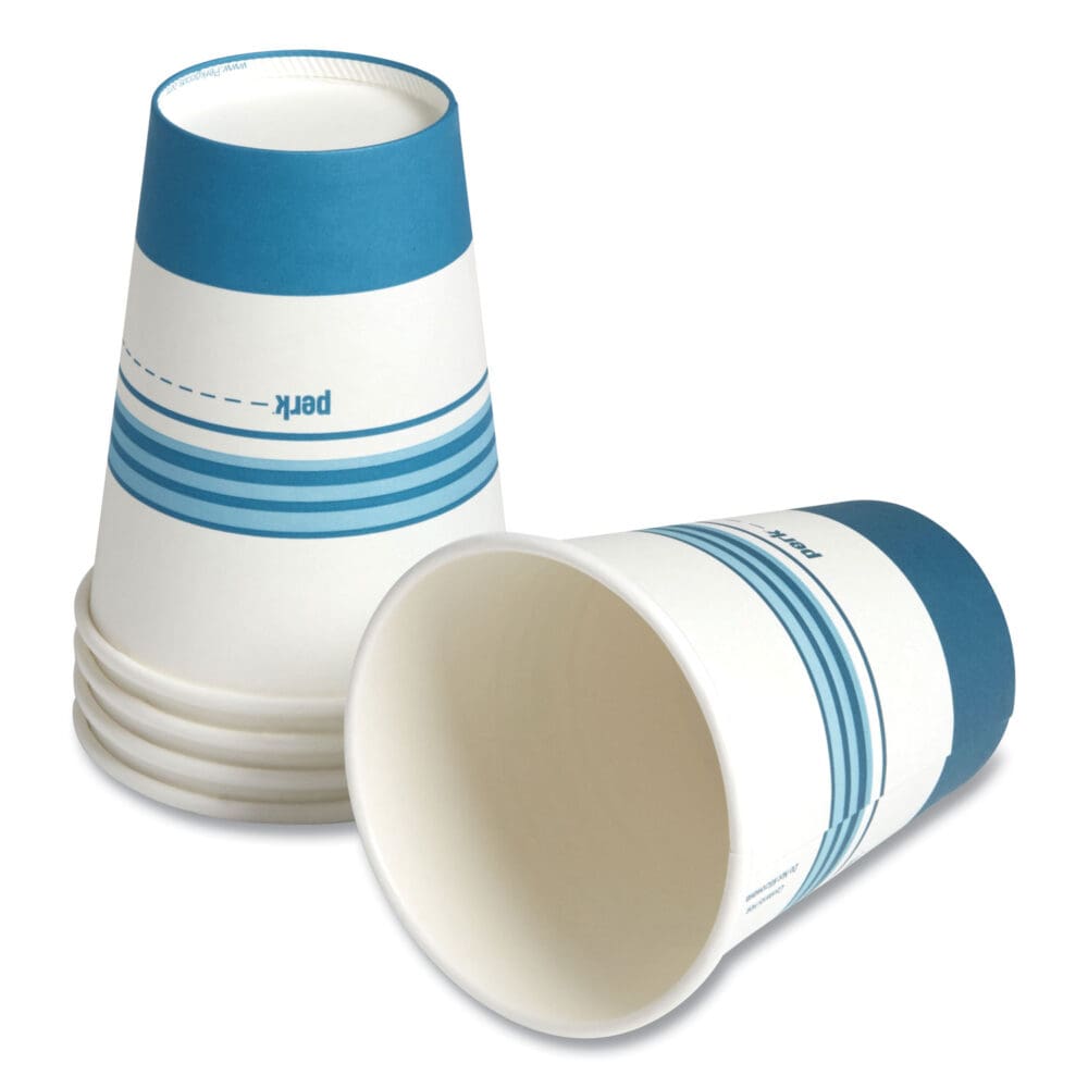 Paper Hot Cups, 12 oz, White/Blue, 50/Pack - Image 4