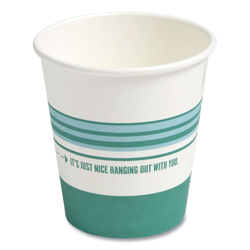 Paper Hot Cups, 10 oz, White/Teal, 50/Pack - Image 2