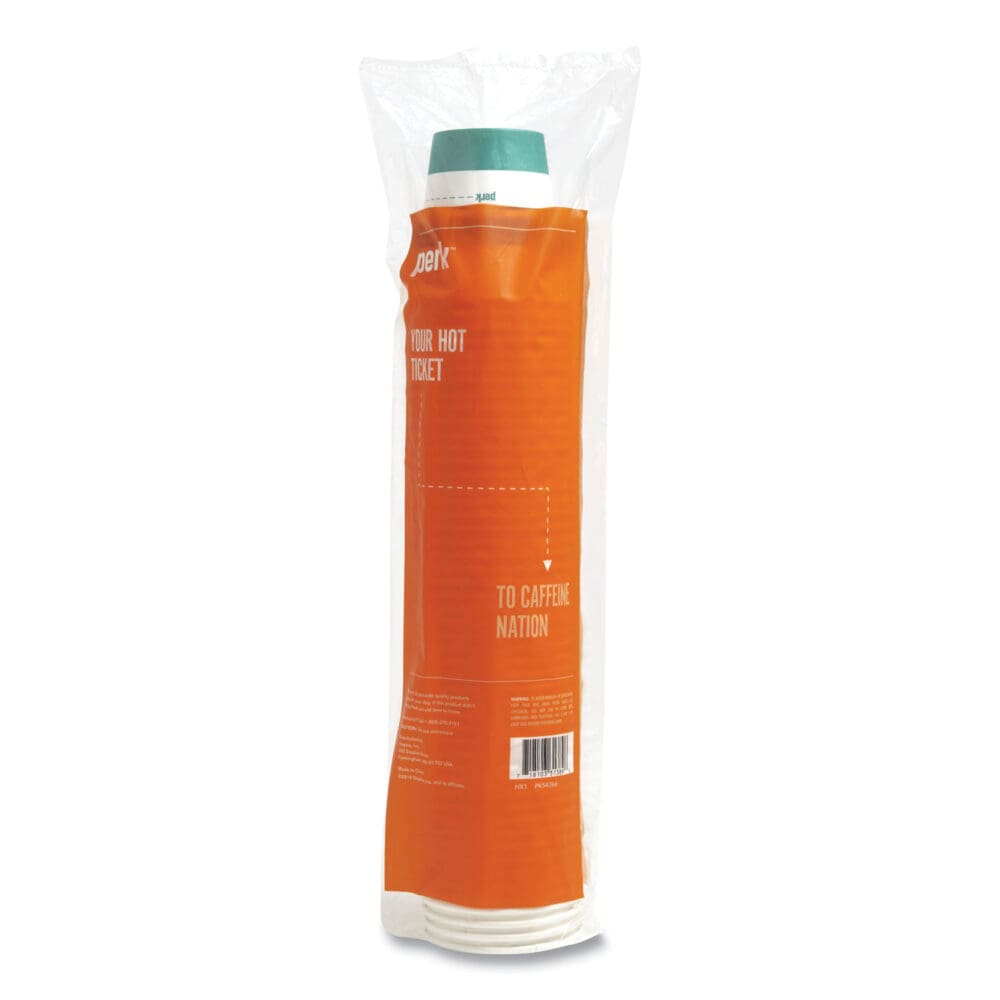 Paper Hot Cups, 10 oz, White/Teal, 50/Pack - Image 3