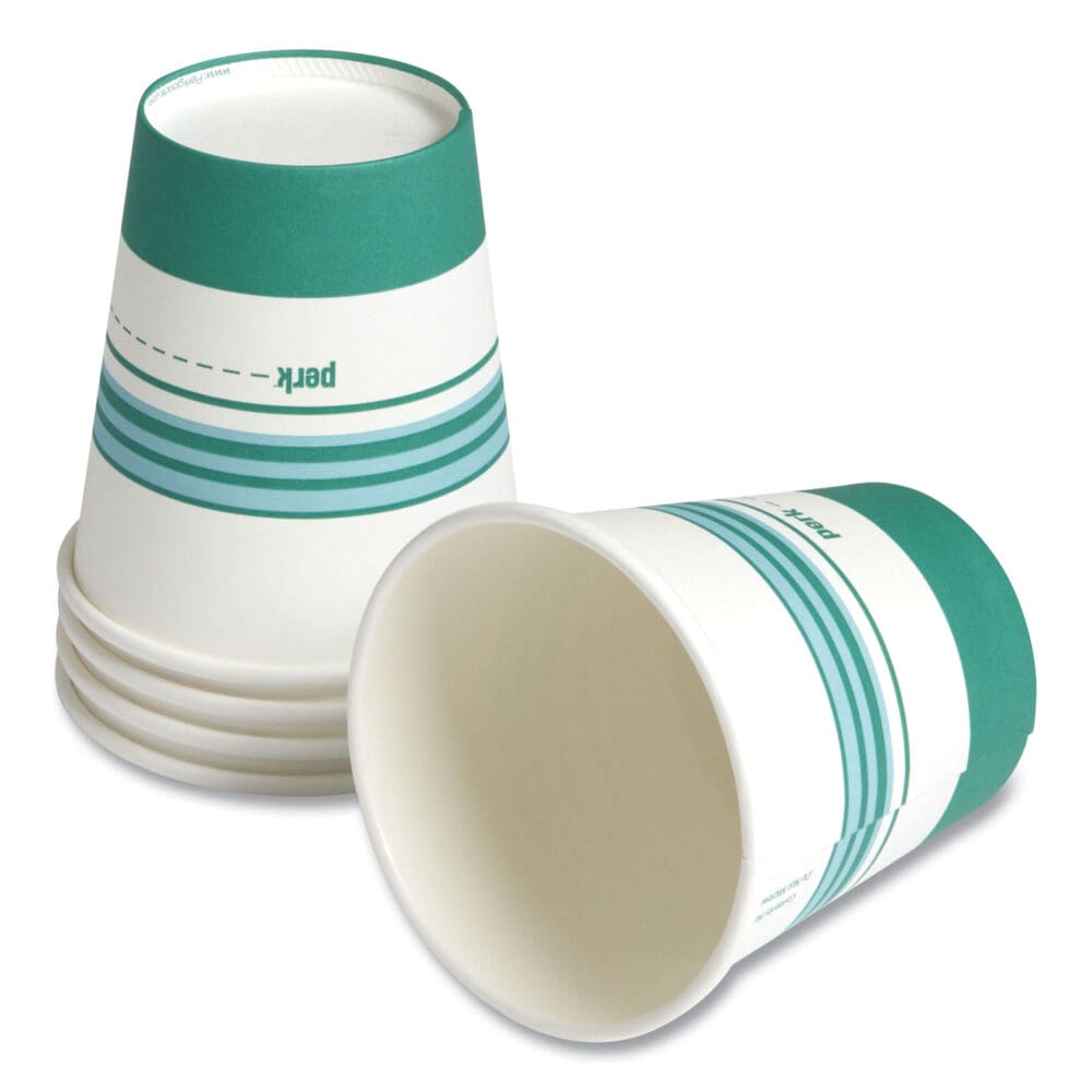 Paper Hot Cups, 10 oz, White/Teal, 50/Pack - Image 4