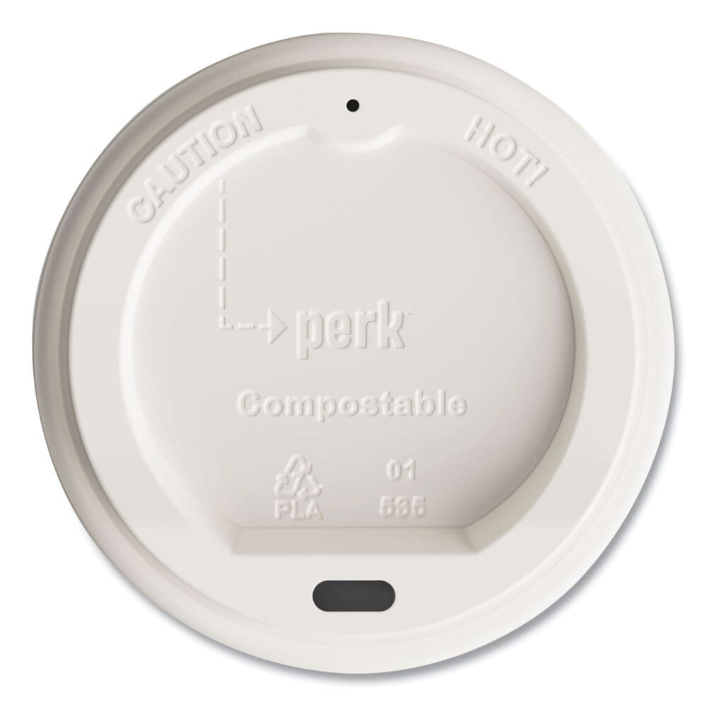 Compostable Plastic Hot Cup Lids, Fits 10 oz , 12 oz, 16 oz Cups, White, 50/Pack - Image 4
