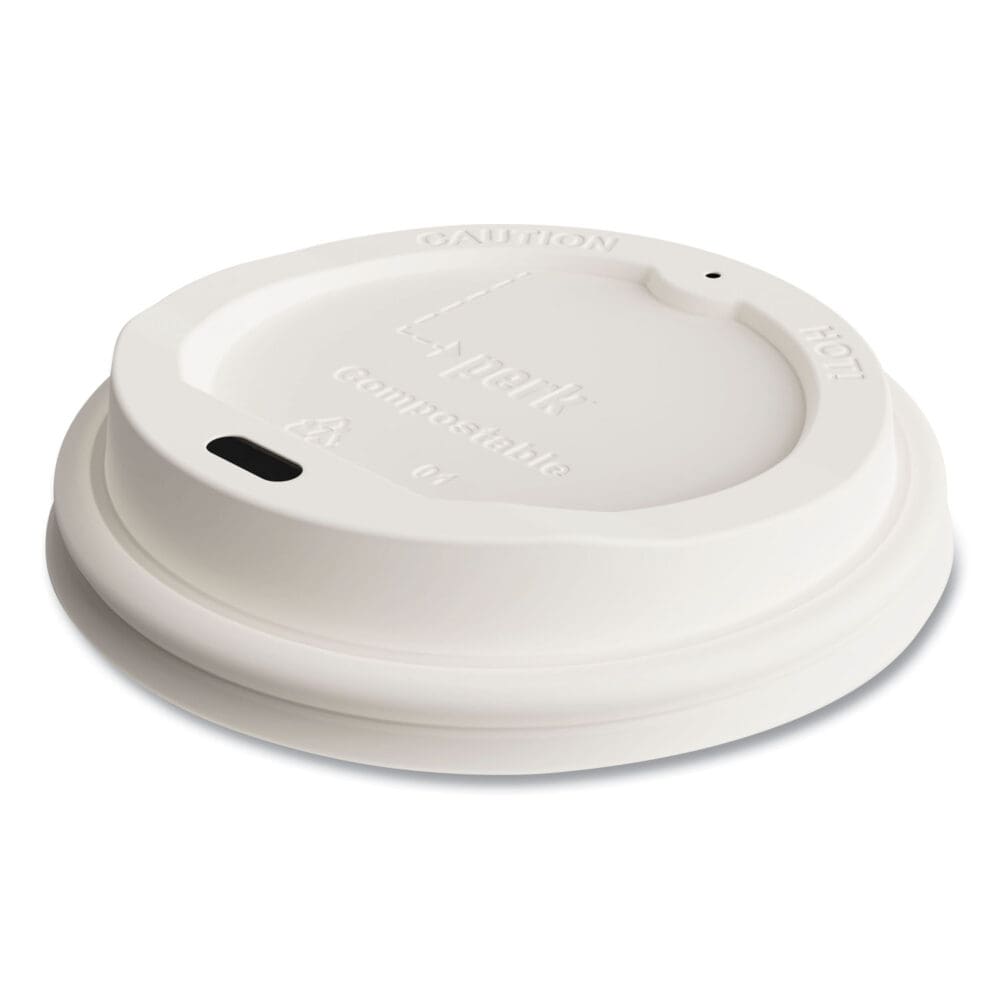 Compostable Plastic Hot Cup Lids, Fits 10 oz , 12 oz, 16 oz Cups, White, 50/Pack - Image 2