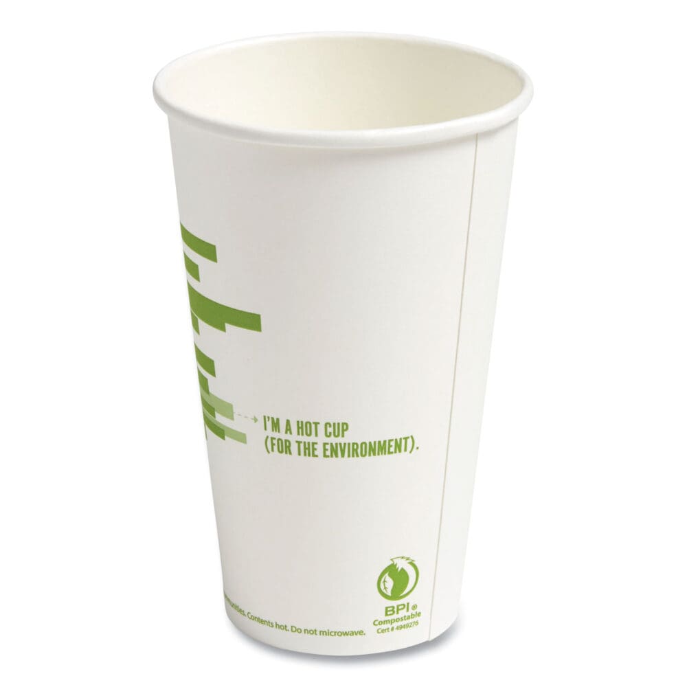 Eco-ID Compostable Paper Hot Cups, 16 oz, White/Green, 50/Pack, 6 Packs/Carton - Image 4