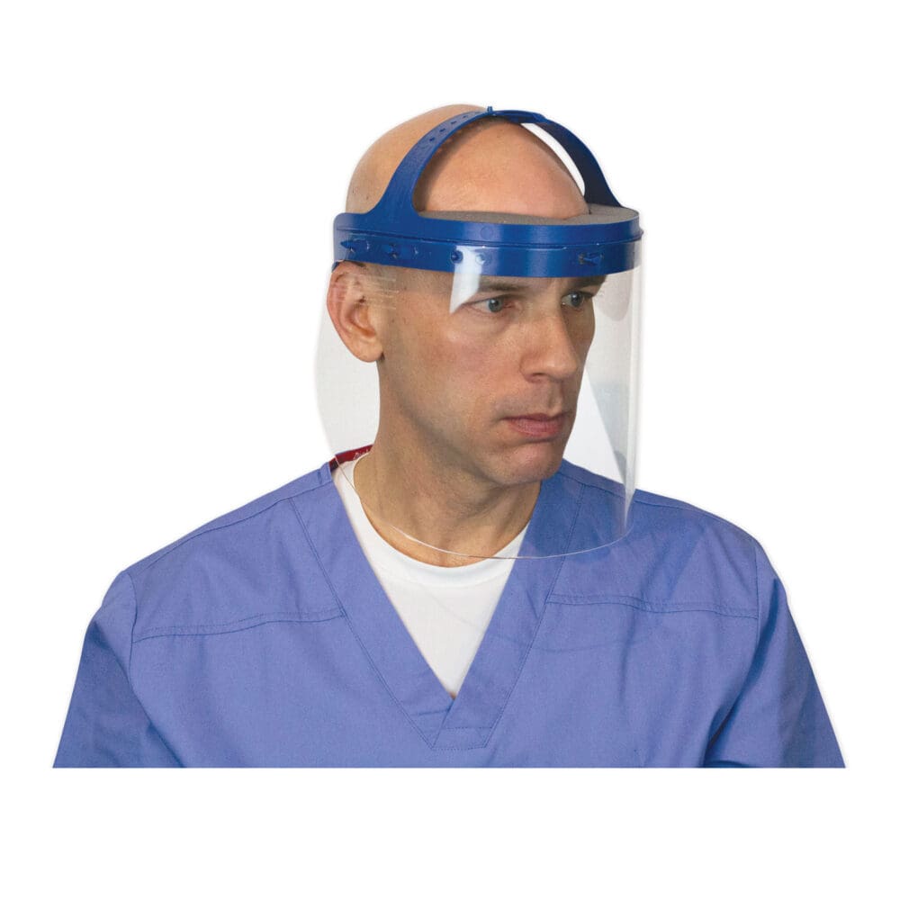 Fully Assembled Full Length Face Shield with Head Gear, 16.5 x 10.25 x 11, Clear/Blue, 16/Carton - Image 5