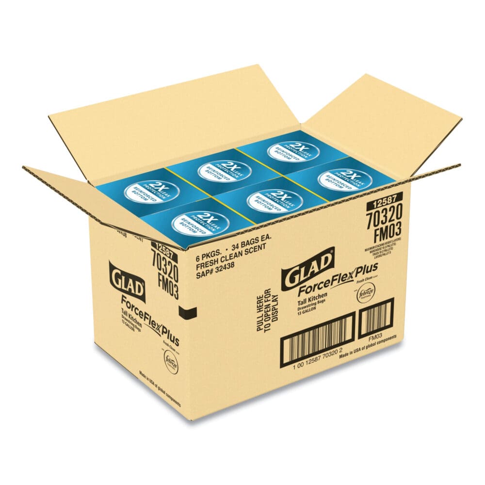 ForceFlexPlus OdorShield Tall Kitchen Drawstring Trash Bags, 13 gal, 0.9 mil, 24" x 28", White, 34 Bags/Box, 6 Boxes/Carton - Image 18