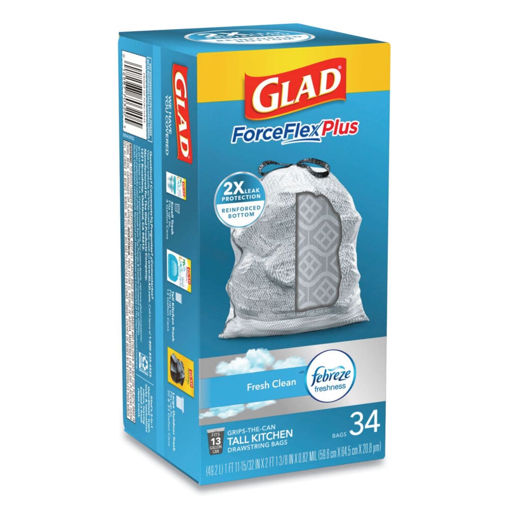 ForceFlexPlus OdorShield Tall Kitchen Drawstring Trash Bags, 13 gal, 0.9 mil, 24" x 28", White, 34 Bags/Box, 6 Boxes/Carton - Image 12