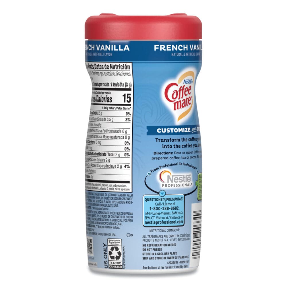 Non-Dairy Powdered Creamer, French Vanilla, 15 oz Canister, 12/Carton - Image 4