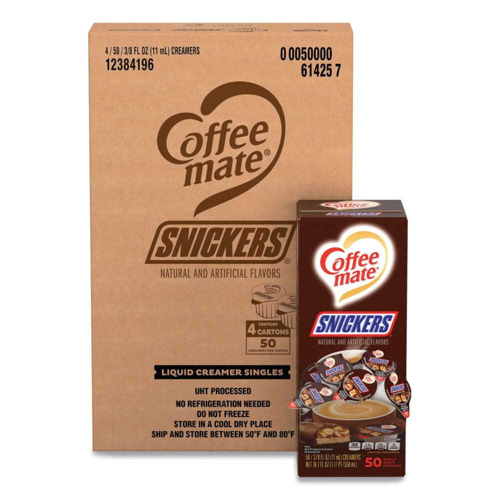 Liquid Coffee Creamer, Snickers, 0.38 oz Mini Cups, 200 Cups/Carton - Image 2