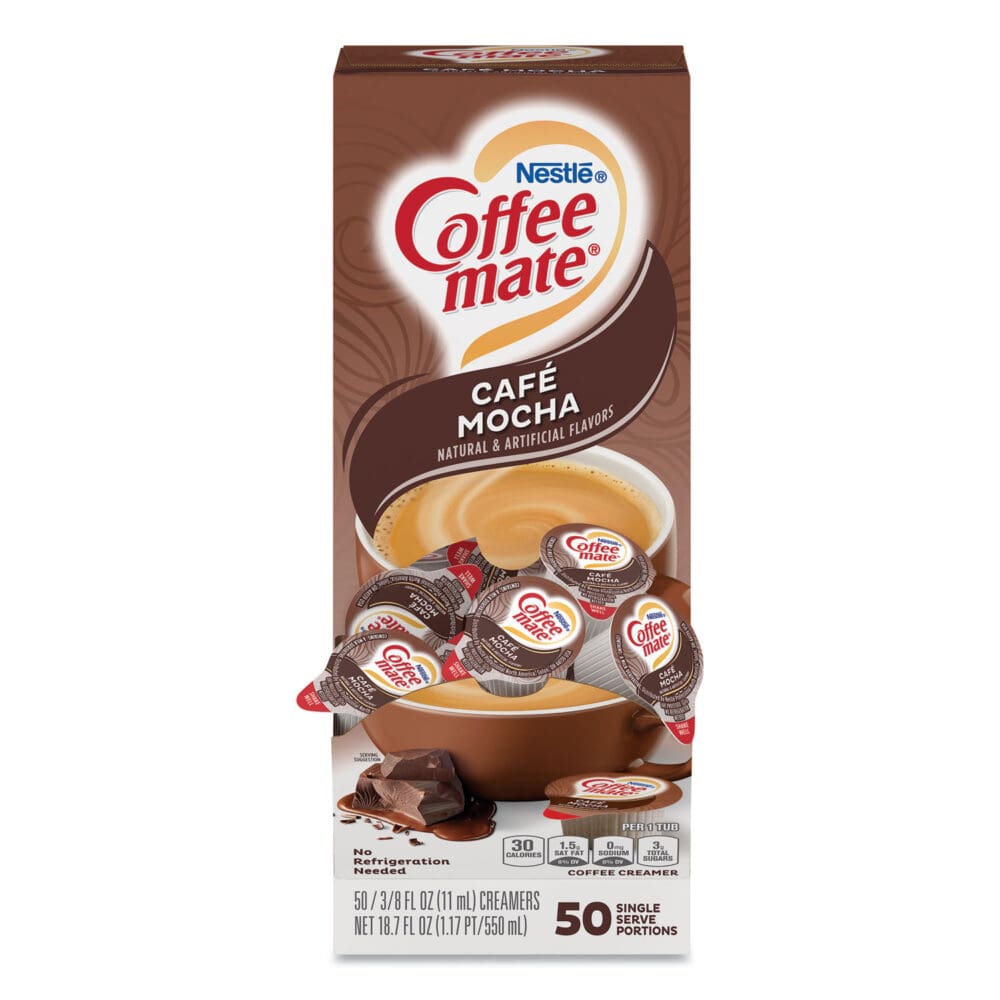 Liquid Coffee Creamer, Cafe Mocha, 0.38 oz Mini Cups, 50/Box, 4 Boxes/Carton, 200 Total/Carton - Image 8