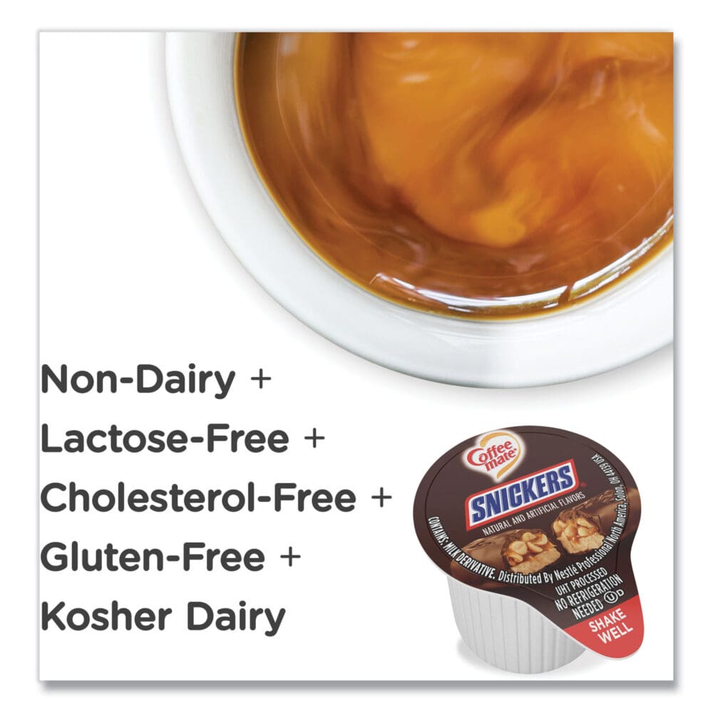 Liquid Coffee Creamer, Snickers, 0.38 oz Mini Cups, 50 Cups/Box - Image 4