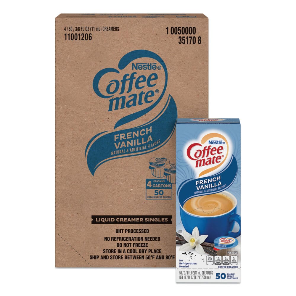 Liquid Coffee Creamer, French Vanilla, 0.38 oz Mini Cups, 50/Box, 4 Boxes/Carton, 200 Total/Carton - Image 2
