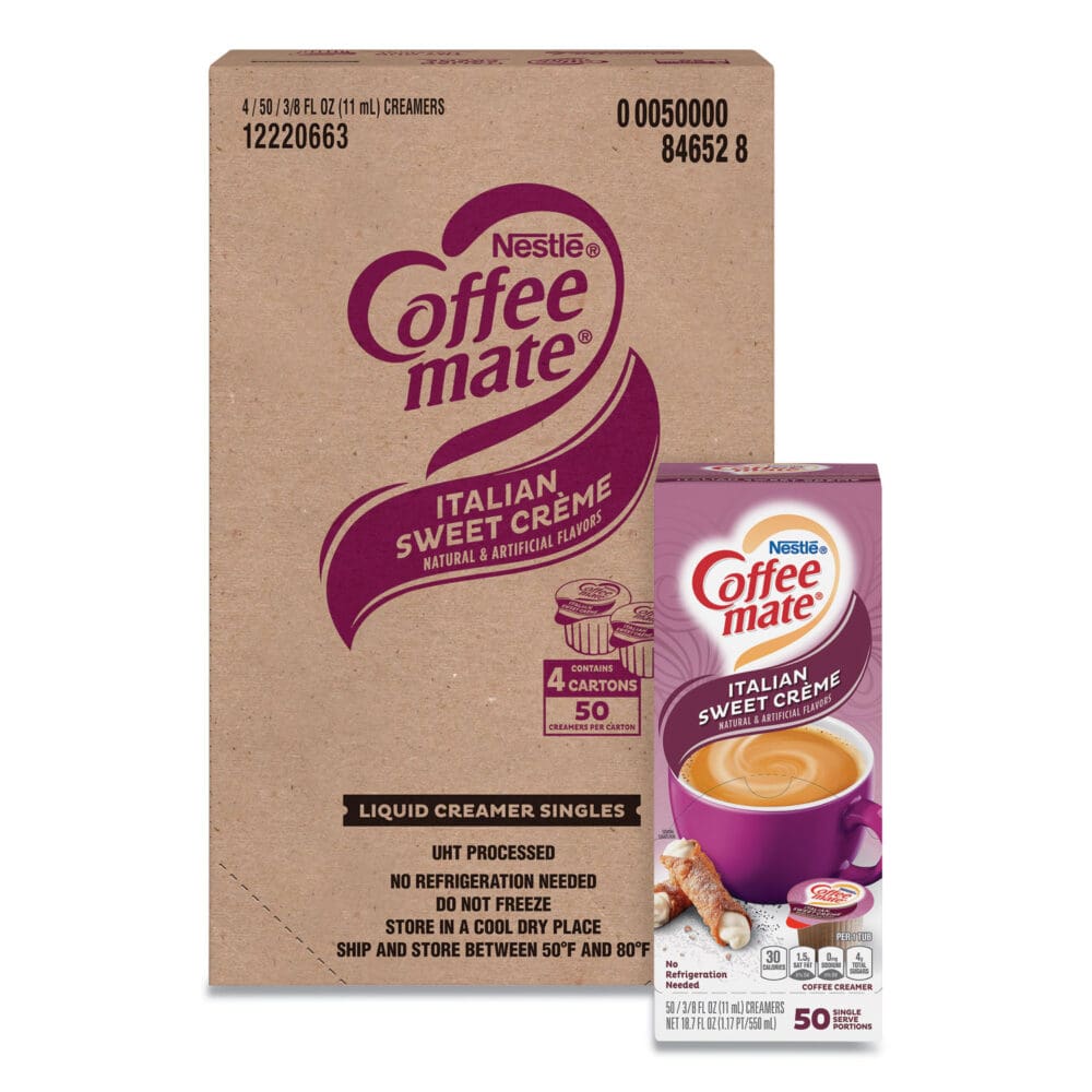 Liquid Coffee Creamer, Italian Sweet Creme, 0.38 oz Mini Cups, 50/Box, 4 Boxes/Carton, 200 Total/Carton - Image 2