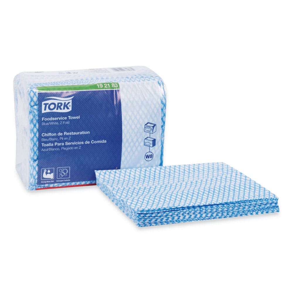 Small Pack Foodservice Cloth, 1-Ply, 11.75 x 14.75, Unscented, Blue/White, 80/Poly Pack, 4 Packs/Carton - Image 2