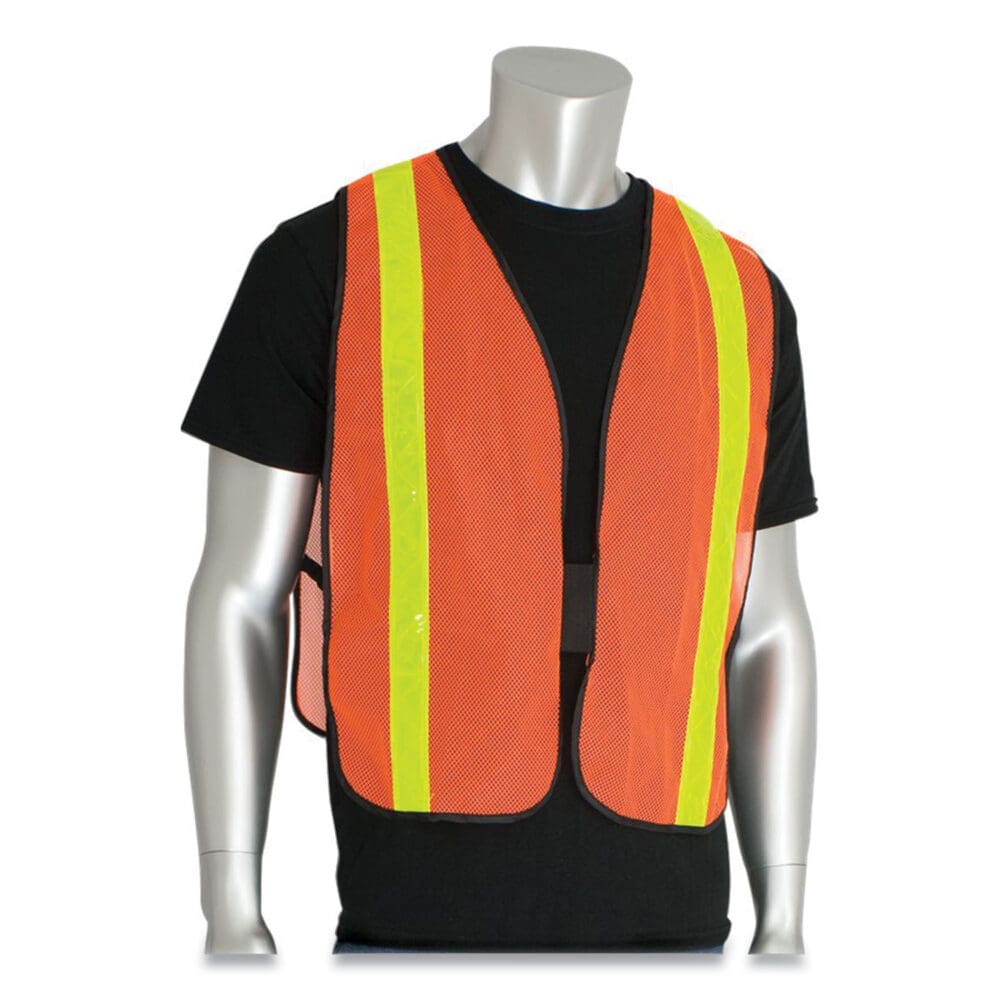 Hook and Loop Safety Vest, One Size Fits Most, Hi-Viz Orange with Yellow Prismatic Tape - Image 2