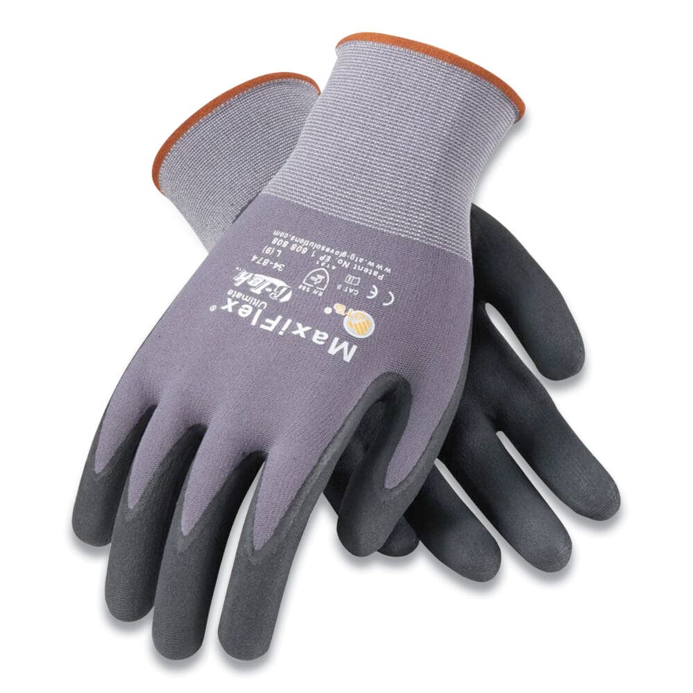 Ultimate Seamless Knit Nylon Gloves, Nitrile Coated MicroFoam Grip on Palm and Fingers, X-Large, Gray, 12 Pairs - Image 2