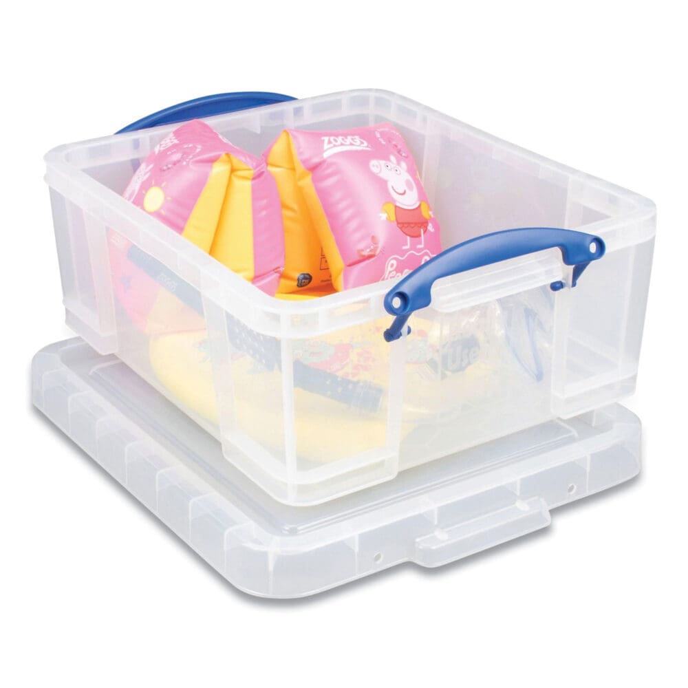 Snap-Lid Storage Bin, 4.49 gal, 11" x 18" x 4", Clear/Blue, 4/Pack - Image 2