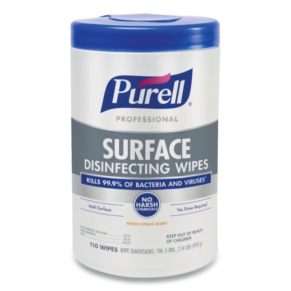 Professional Surface Disinfecting Wipes, 1-Ply, 7 x 8, Fresh Citrus, White, 110/Canister, 6 Canisters/Carton - Image 7