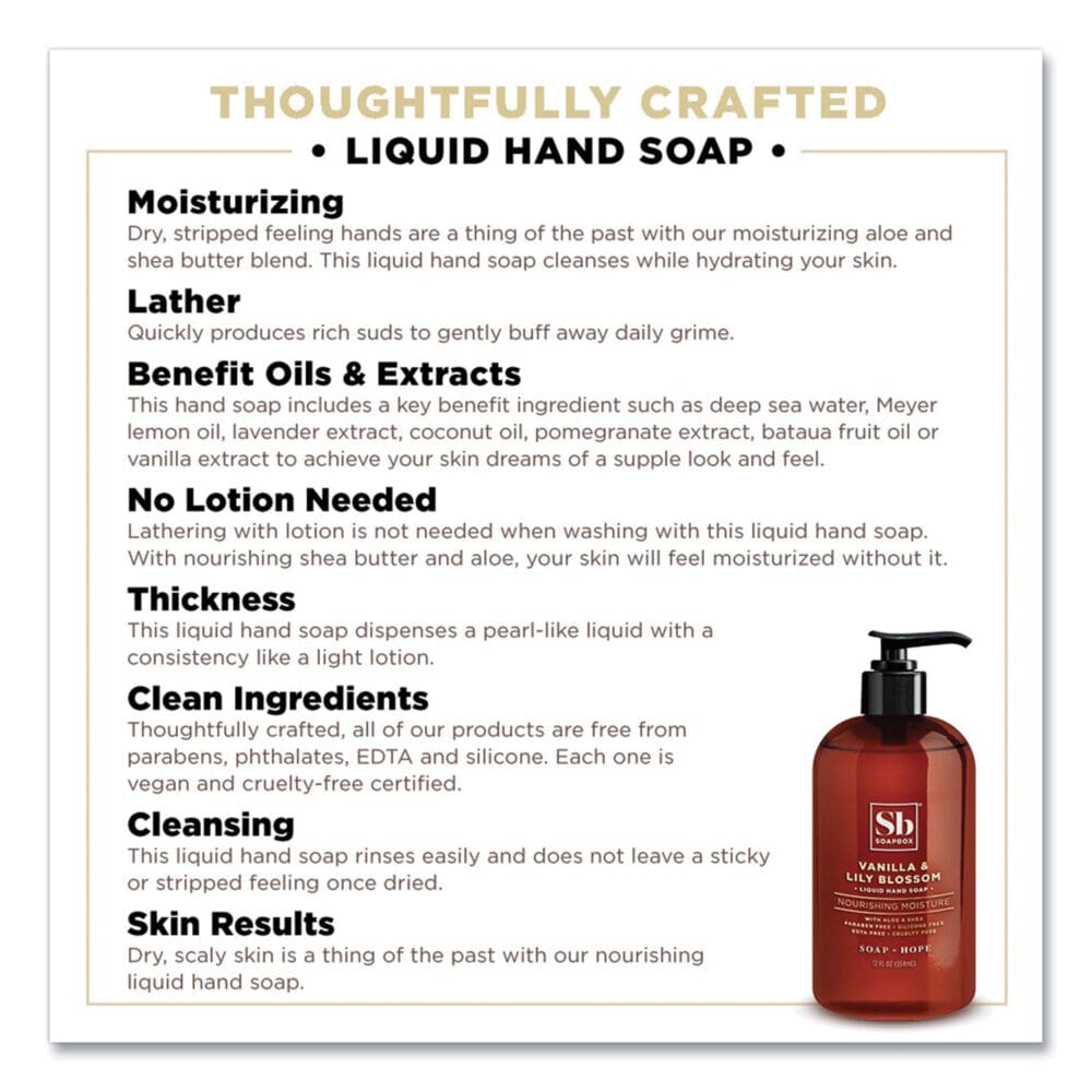 Hand Soap, Vanilla and Lily Blossom, 12 oz Pump Bottle, 12/Carton - Image 3